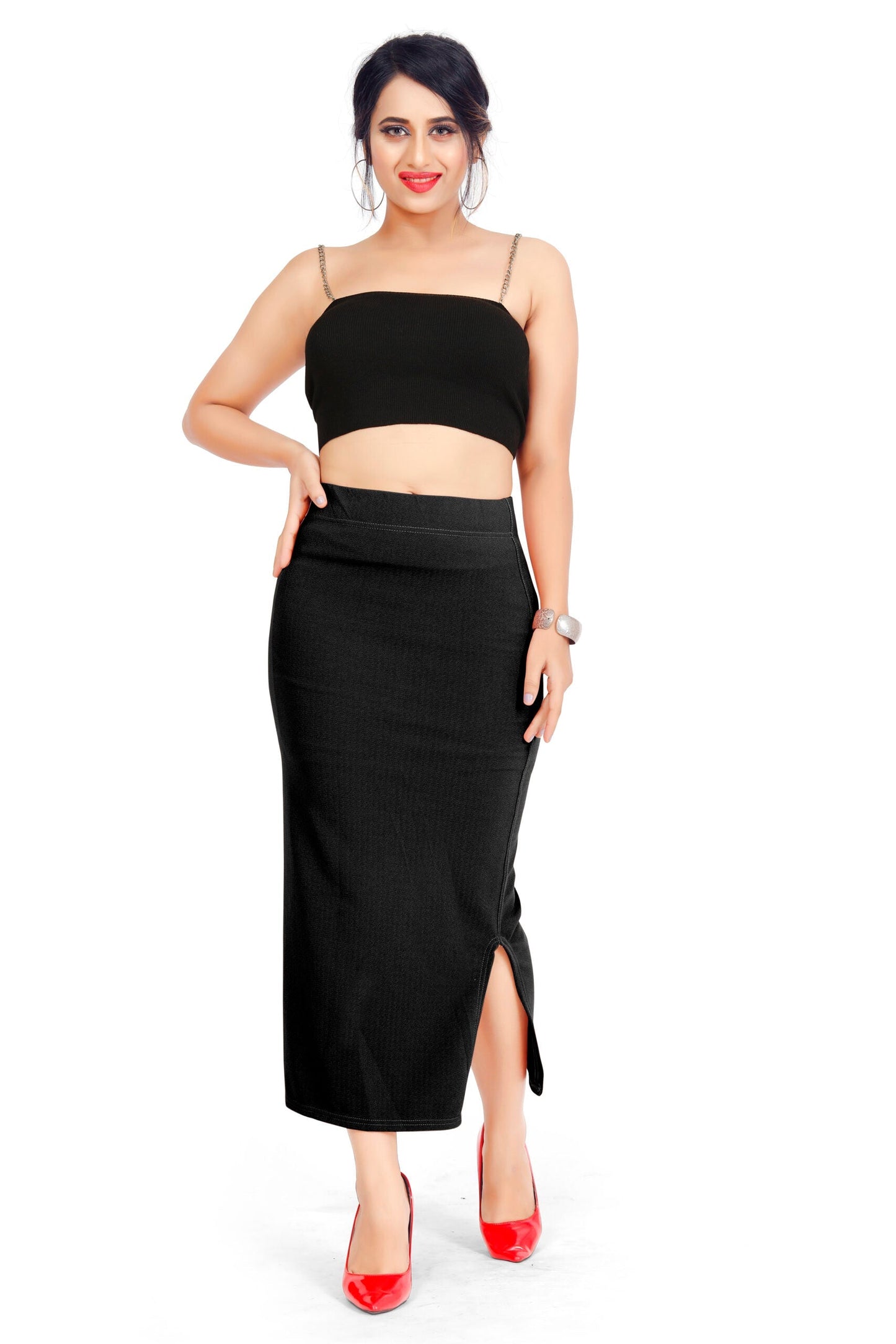 Clozena Black Saree Shapewear With Side Slits