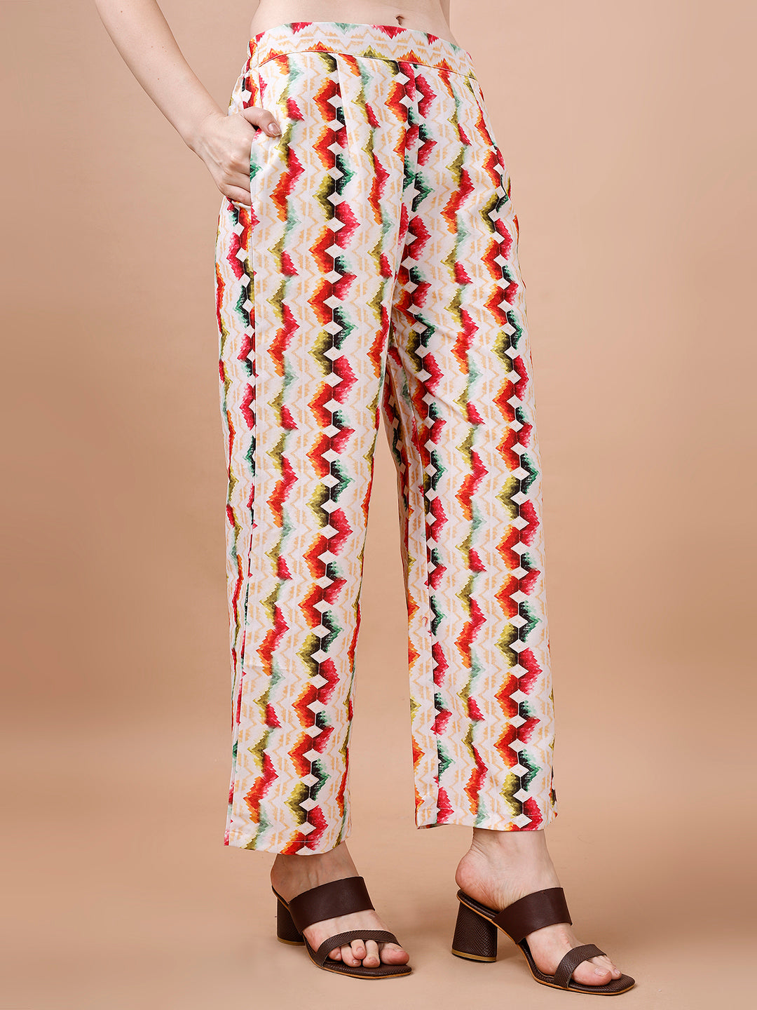 ZIGZAG CROP TOP SET MULTICOLOR PRINTED CO-ORD SET