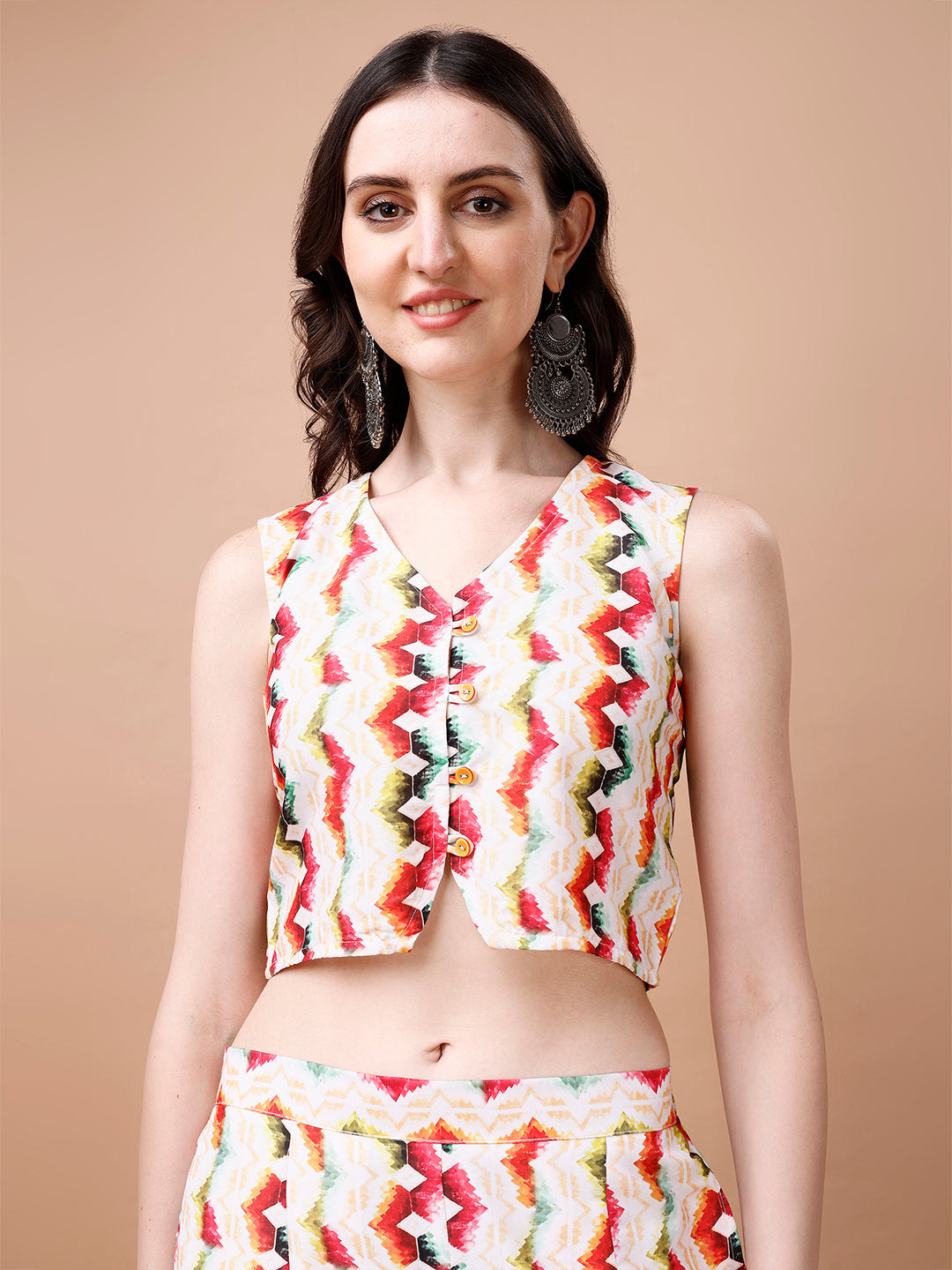 ZIGZAG CROP TOP SET MULTICOLOR PRINTED CO-ORD SET