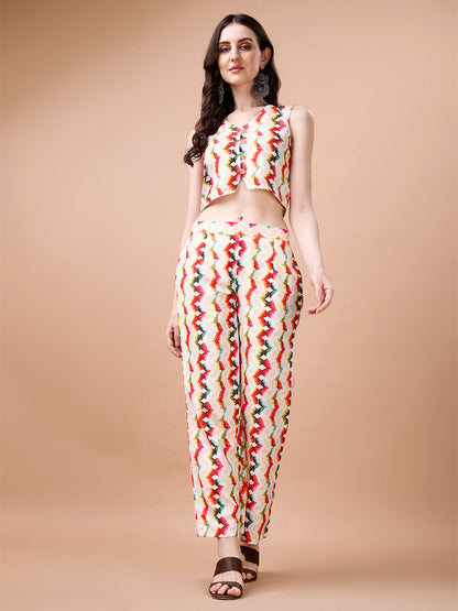 ZIGZAG CROP TOP SET MULTICOLOR PRINTED CO-ORD SET