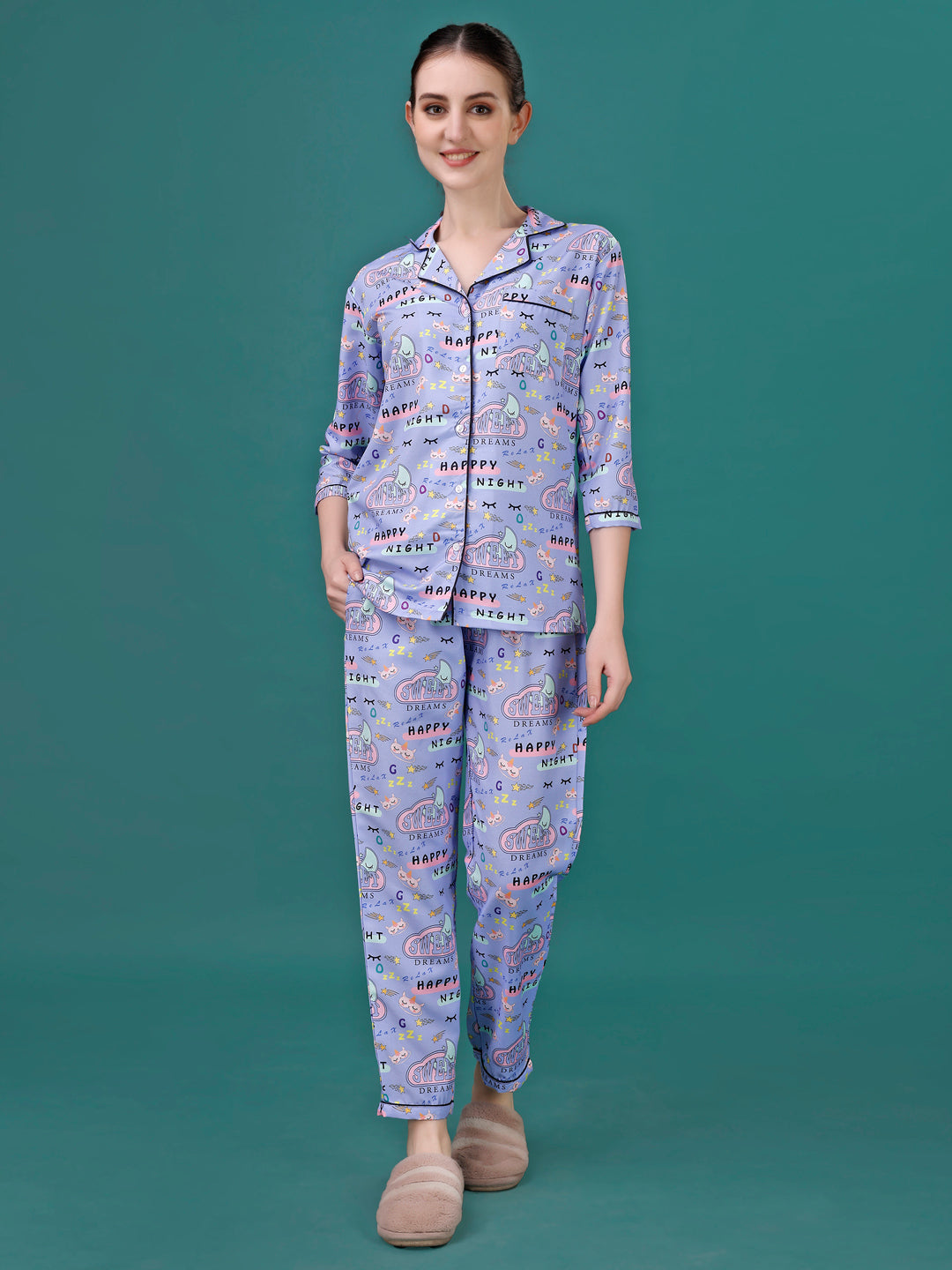 Happy Night Printed Nightsuit For Women