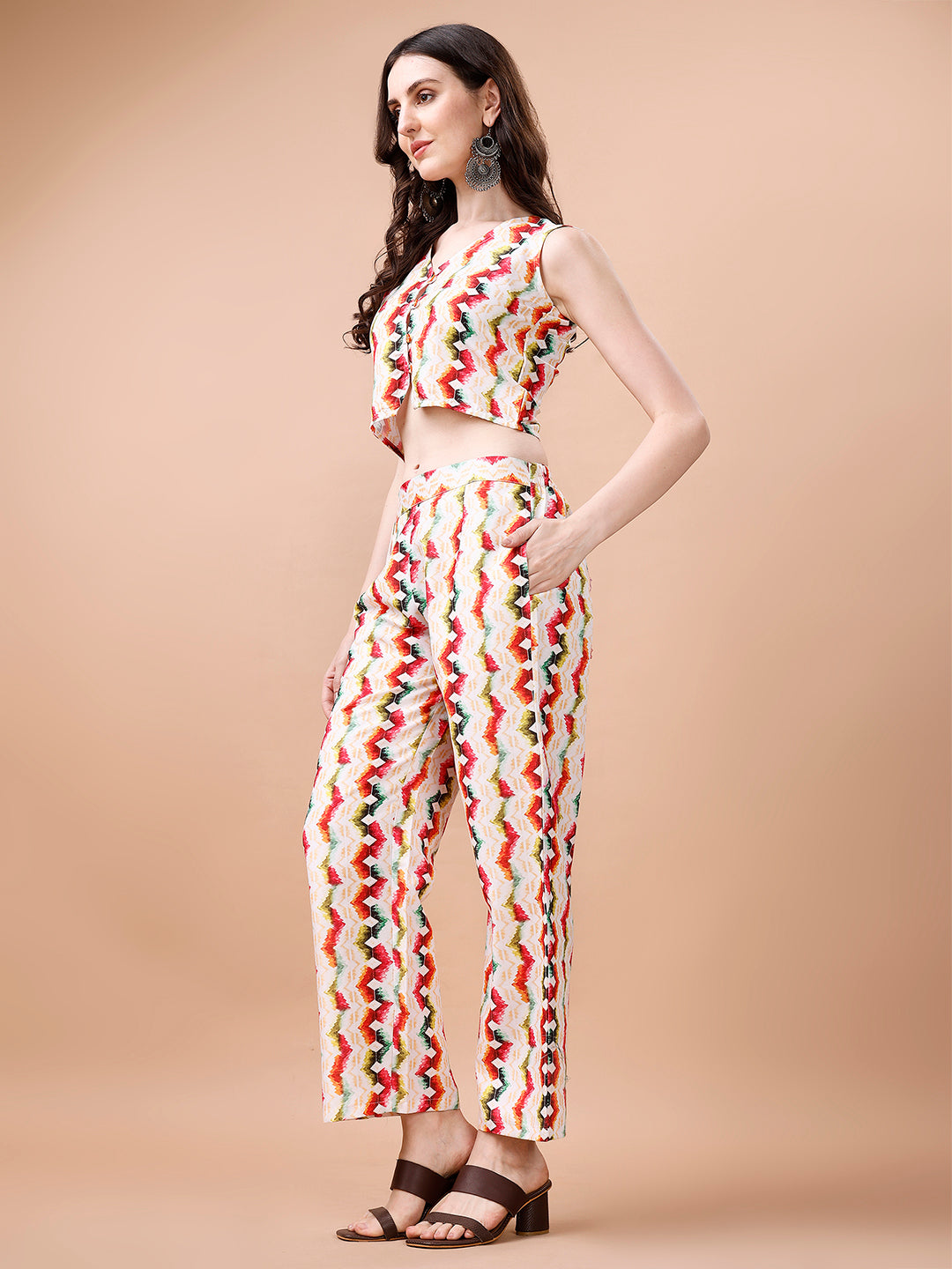 ZIGZAG CROP TOP SET MULTICOLOR PRINTED CO-ORD SET