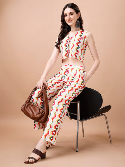 ZIGZAG CROP TOP SET MULTICOLOR PRINTED CO-ORD SET