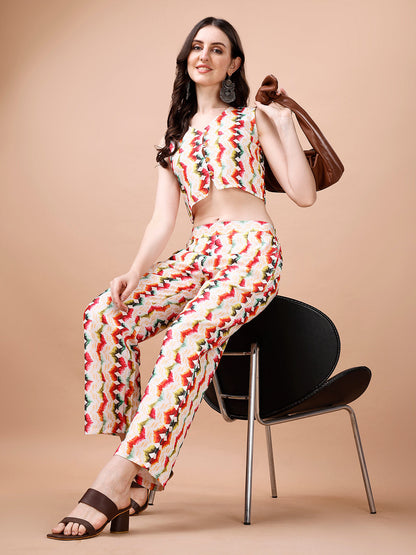 ZIGZAG CROP TOP SET MULTICOLOR PRINTED CO-ORD SET