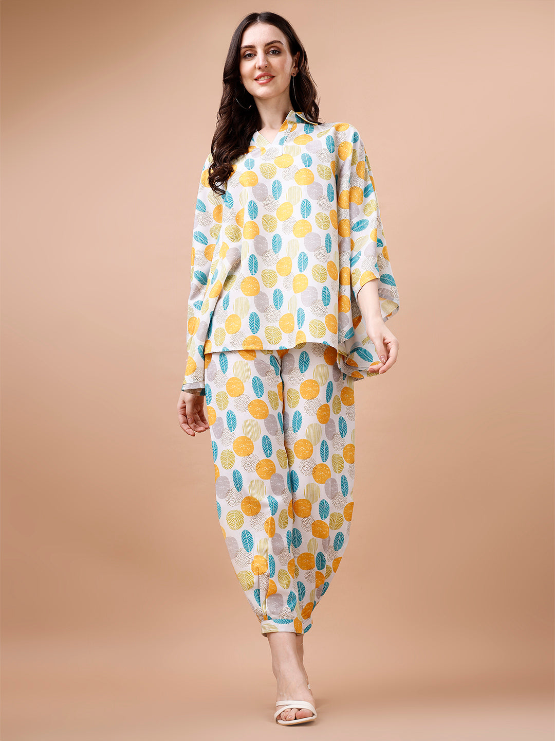 PLAYFUL KAFTAN STYLE MULTICOLOR PRINTED CO-ORD SET