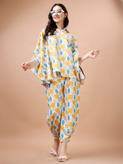 PLAYFUL KAFTAN STYLE MULTICOLOR PRINTED CO-ORD SET