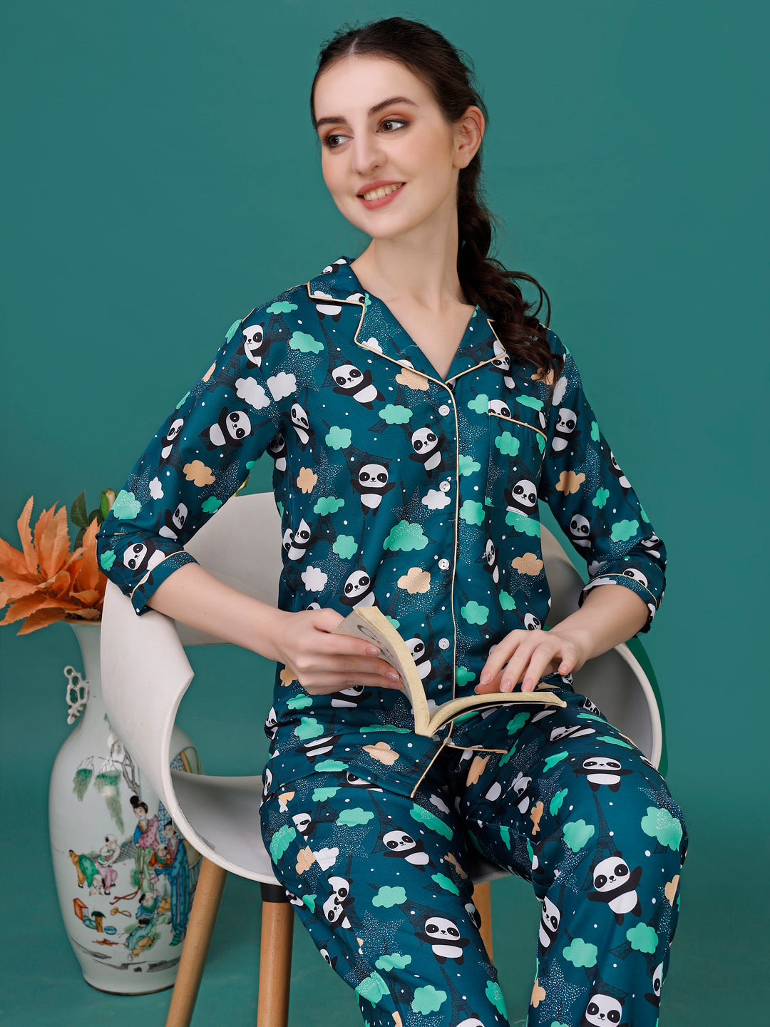 (BOGO) Cute Baby Panda Printed Nightsuit For Women With Free Scrunchies