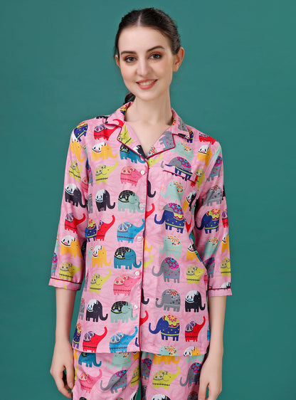 Cute Elephant Printed Nightsuit For Women