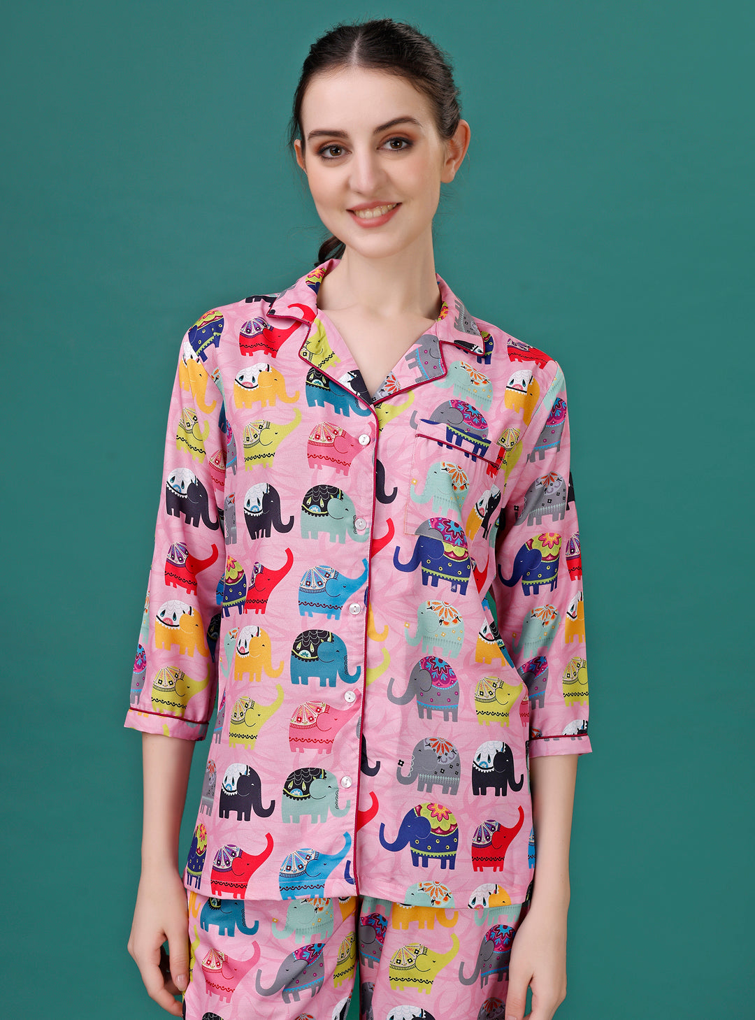 (BOGO) Cute Elephant Printed Nightsuit For Women With Free Scrunchies