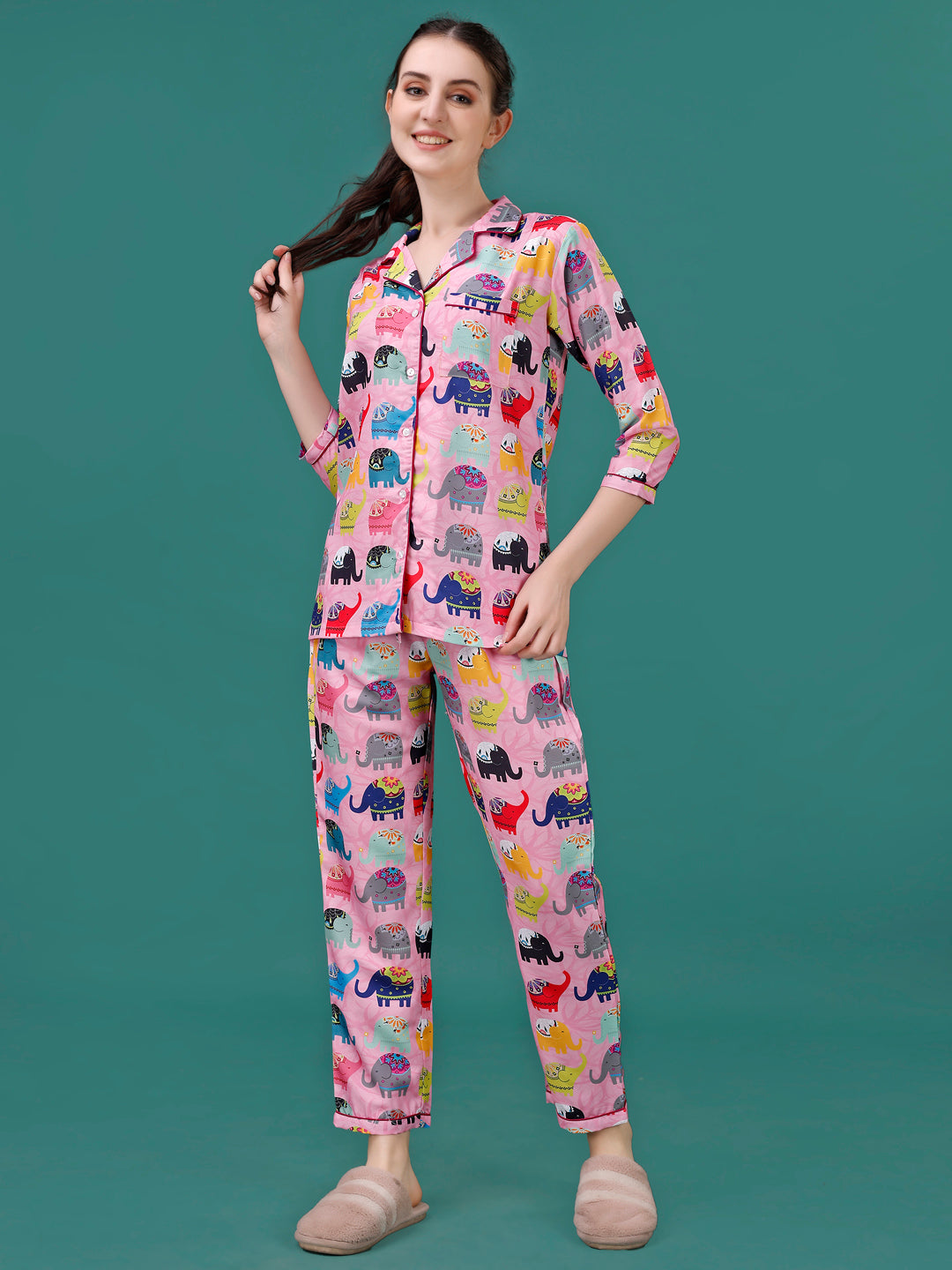 (BOGO) Cute Elephant Printed Nightsuit For Women With Free Scrunchies