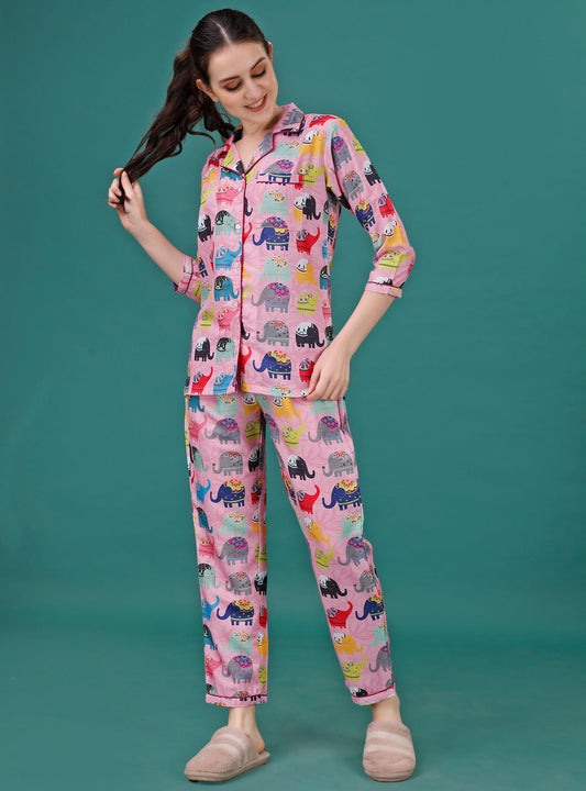 (BOGO) Cute Elephant Printed Nightsuit For Women With Free Scrunchies