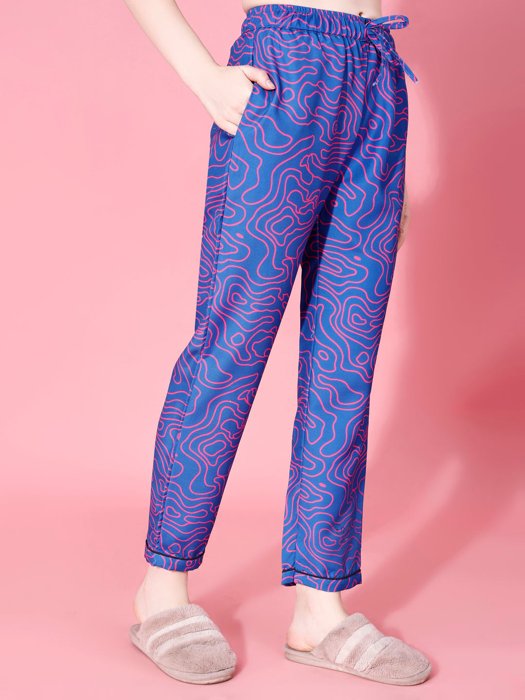 Modern Nari Back Printed Blue Pyjama Set| Womens pjs