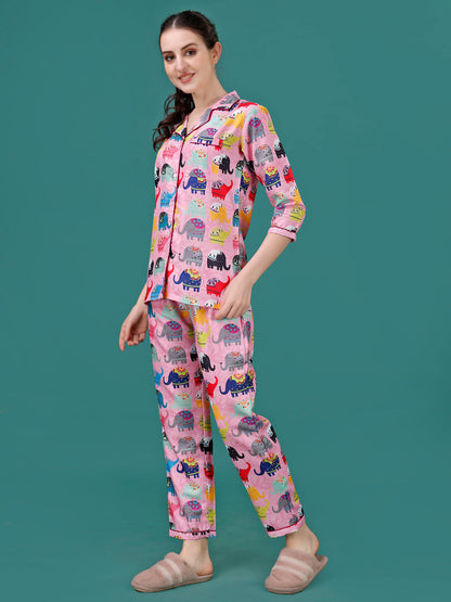 Cute Elephant Printed Nightsuit For Women