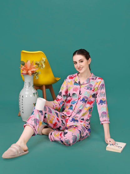 Cute Elephant Printed Nightsuit For Women