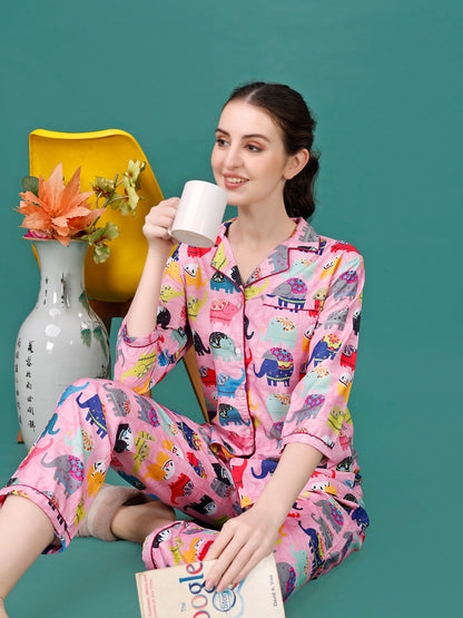 (BOGO) Cute Elephant Printed Nightsuit For Women With Free Scrunchies