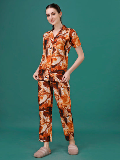 Bigg Boss 18 Ashore Marble Printed Nightsuit For Women With Free Scrunchies (BOGO)