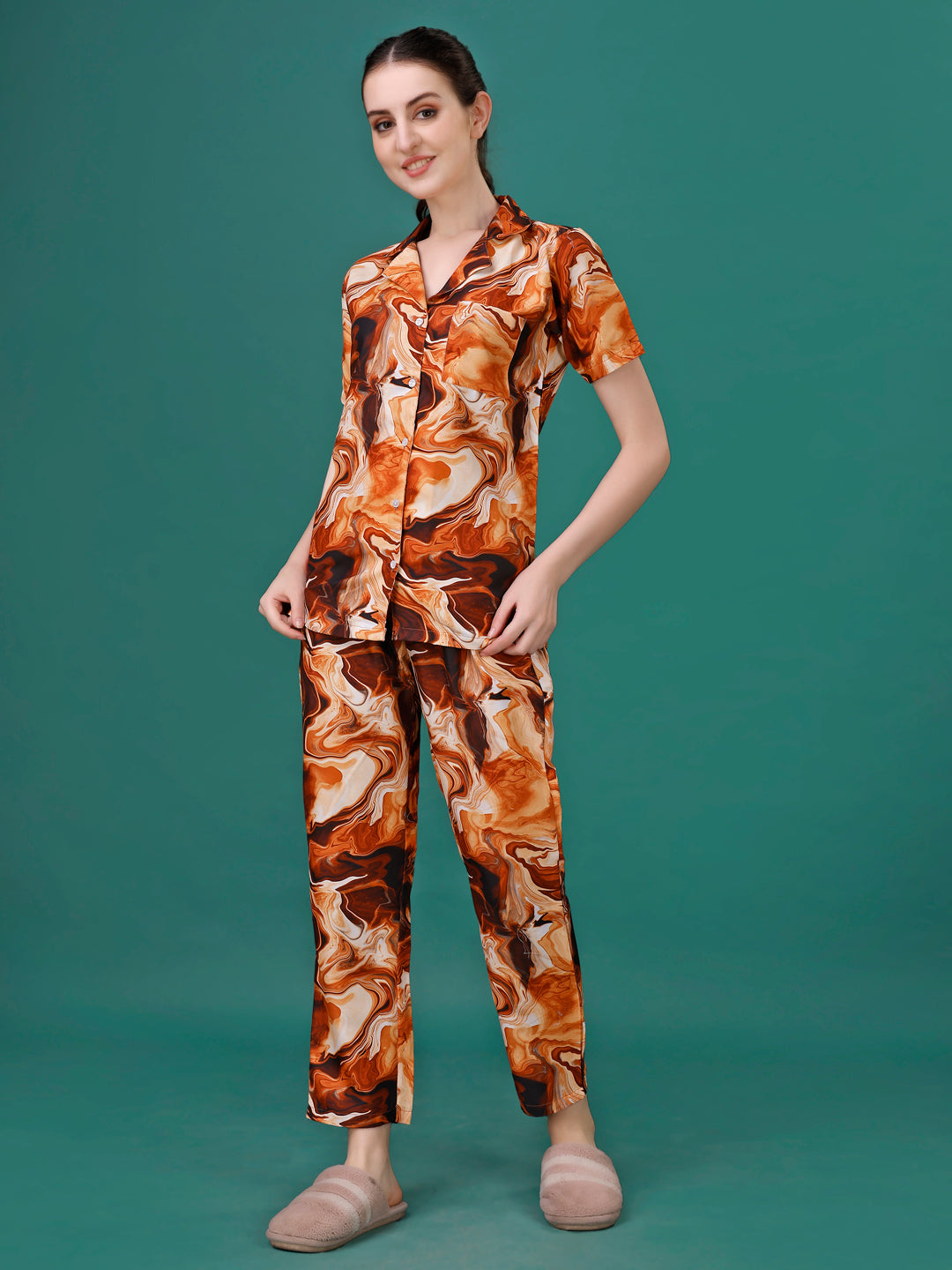 Ashore Marble Printed Nightsuit For Women