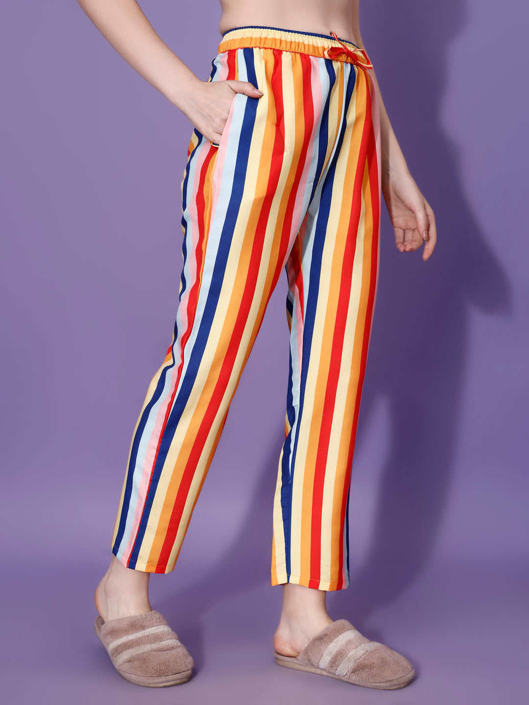 True Color Stripes Printed Nightsuit For Women