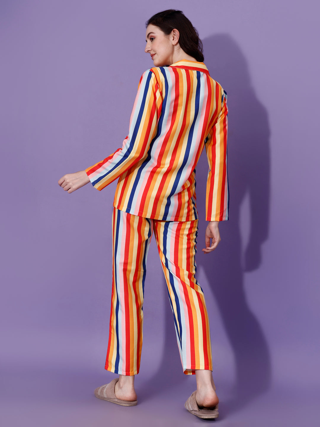 True Color Stripes Printed Nightsuit For Women