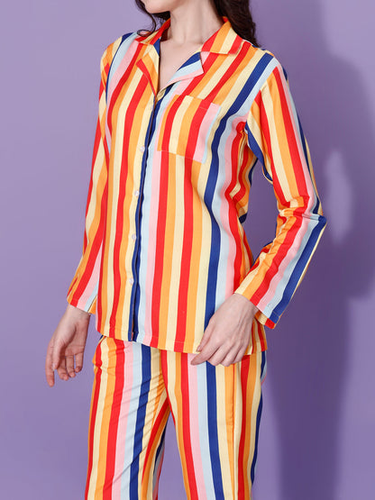 True Color Stripes Printed Nightsuit For Women