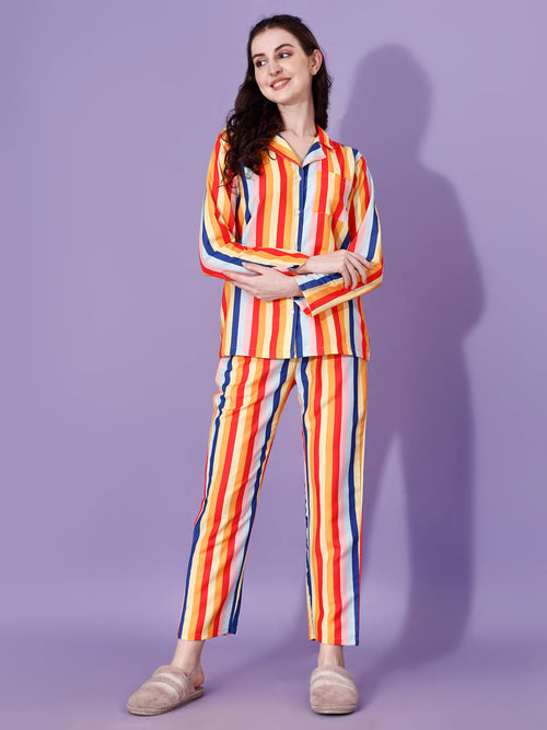 True Color Stripes Printed Nightsuit For Women