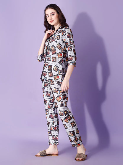 (BOGO) Bollywood Lover Print Nightsuit For Women With Free Scrunchies