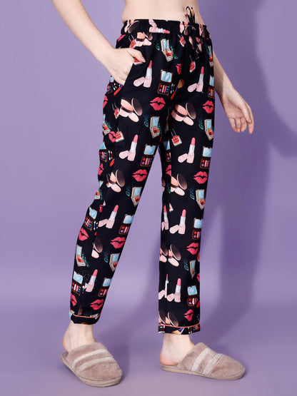 (BOGO) Makeup Printed Nightsuit For Women With Free Scrunchies