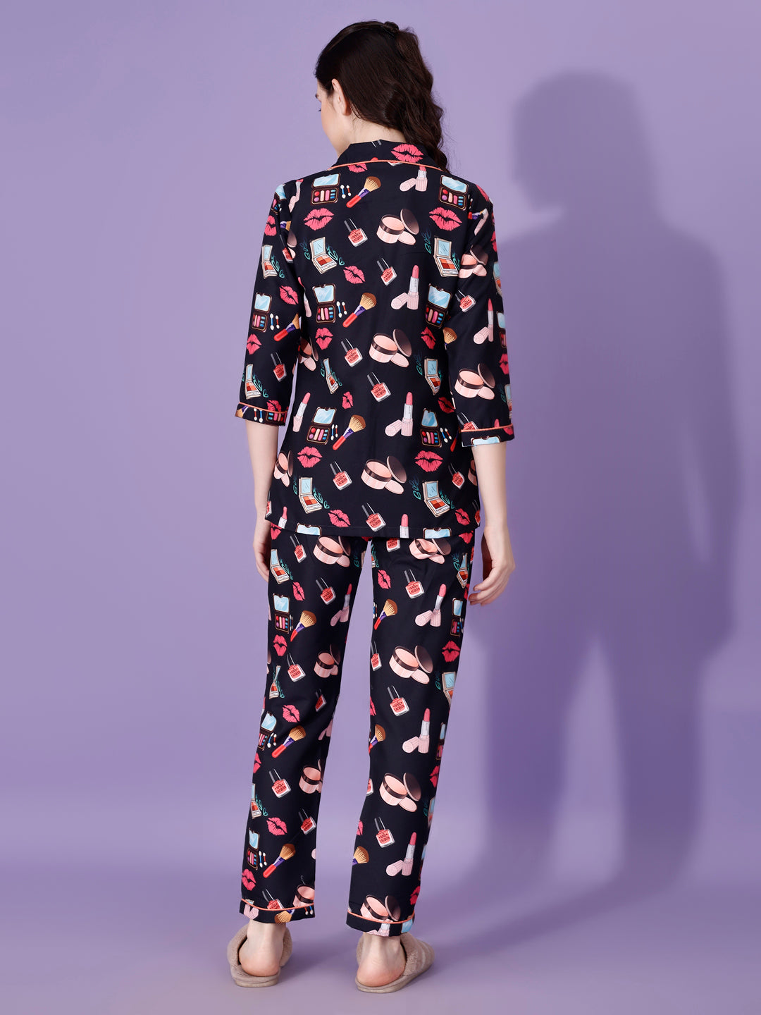 (BOGO) Makeup Printed Nightsuit For Women With Free Scrunchies