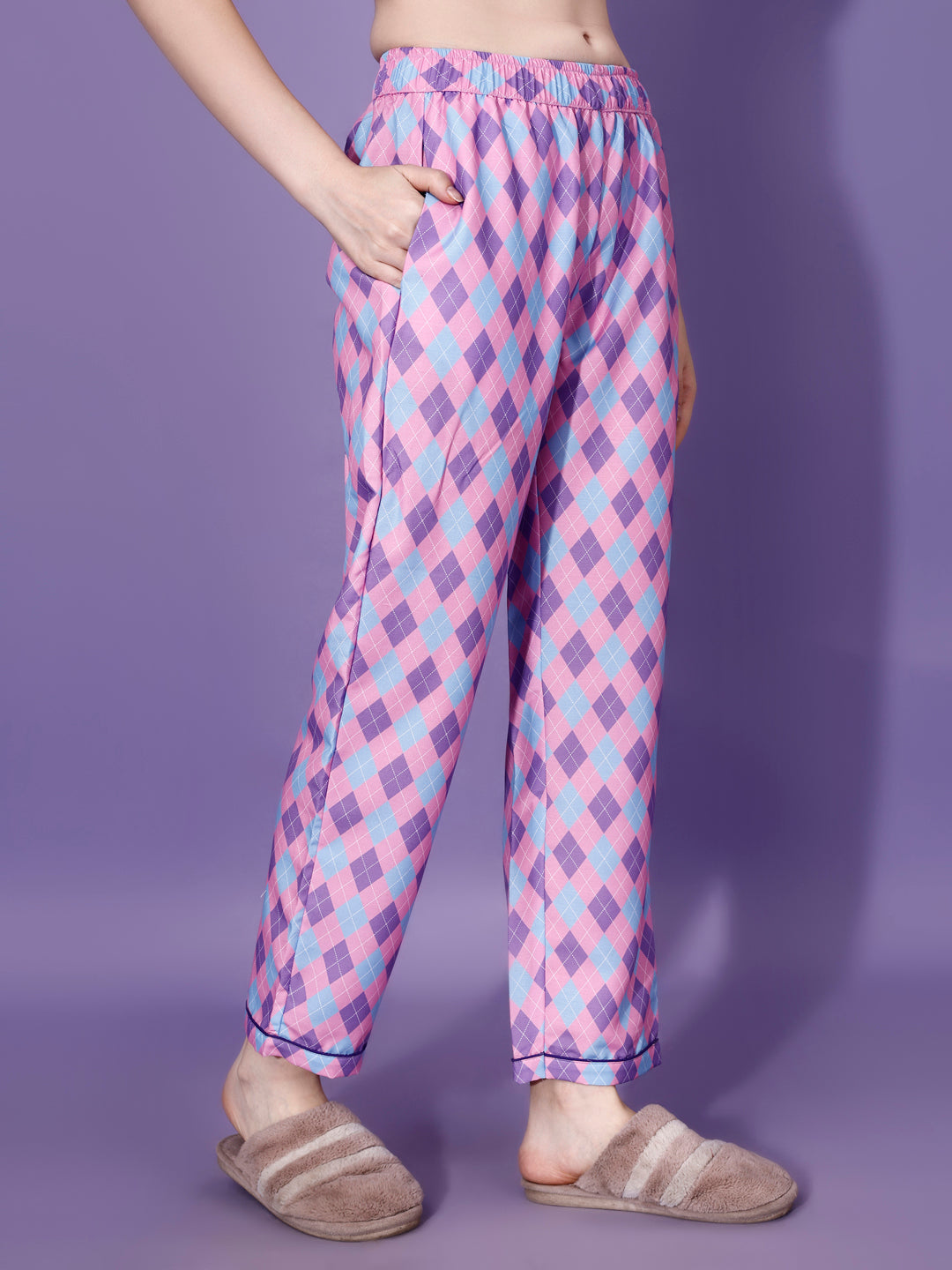 BTS Back Printed Purple & Pink Stripes Pyjama Set| Womens pjs