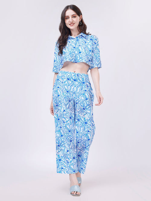 PRETTY BLUE CROP PRINT CO-ORD SET