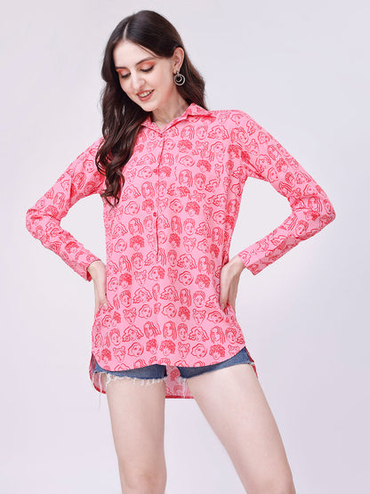 Pink Lady Premium Print Button Down Oversize Shirt