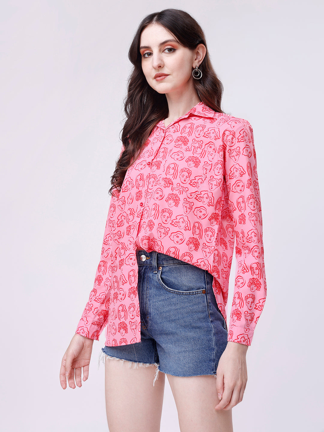 Pink Lady Premium Print Button Down Oversize Shirt