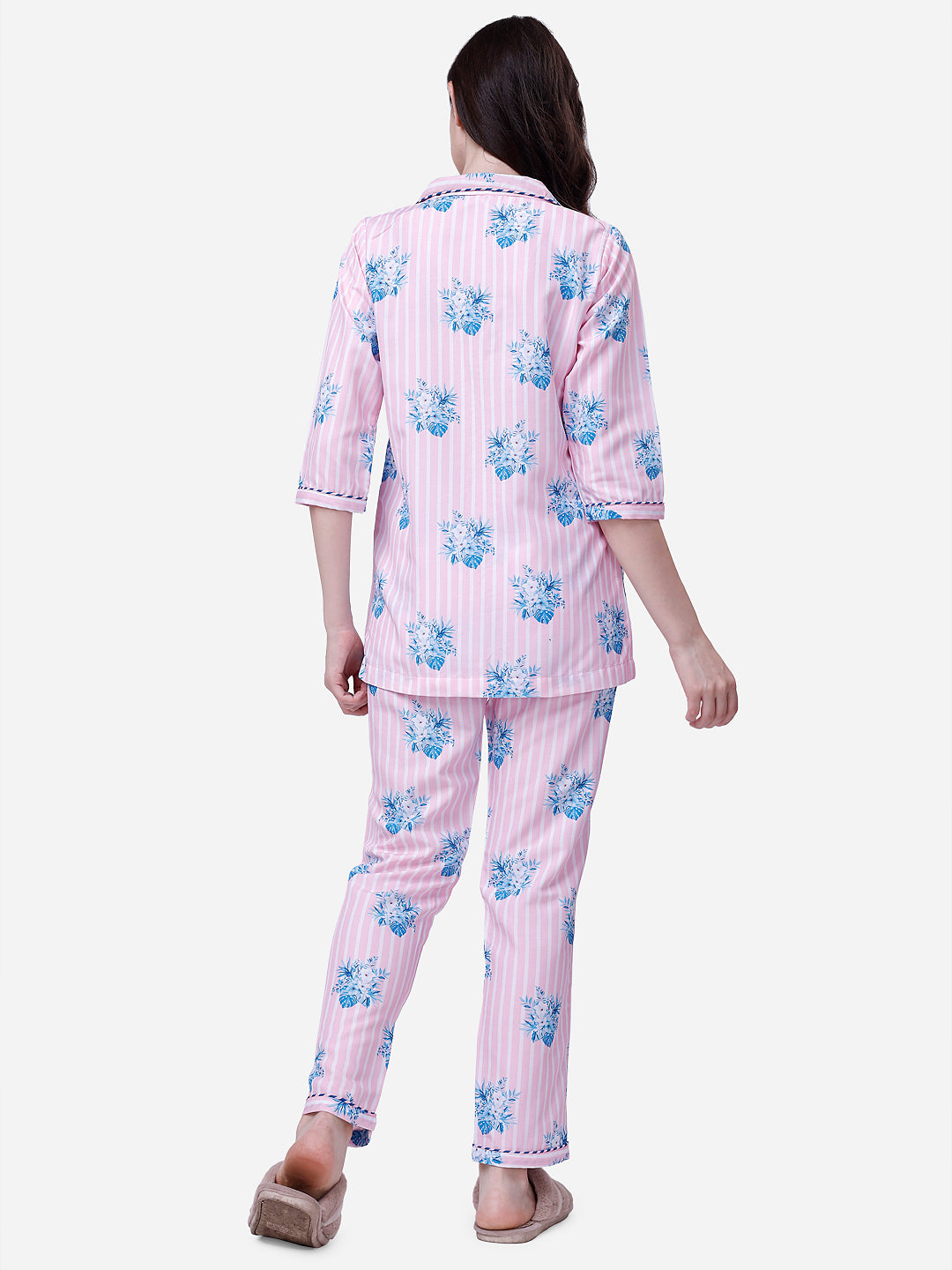 (BOGO) Florals stripes Printed Pyjama Set With Free Scrunchies