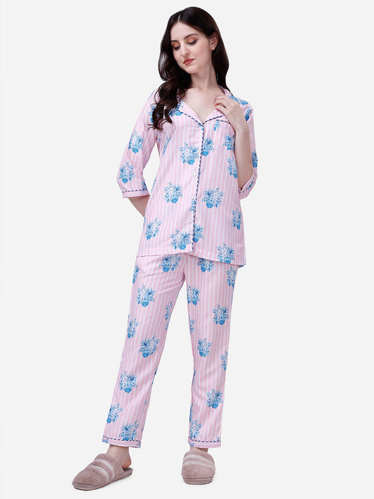 Florals stripes Printed Pyjama Set