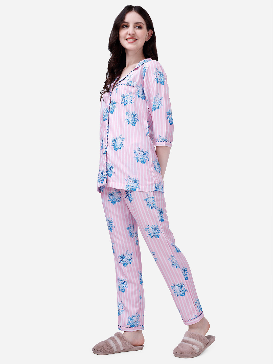 Florals stripes Printed Pyjama Set