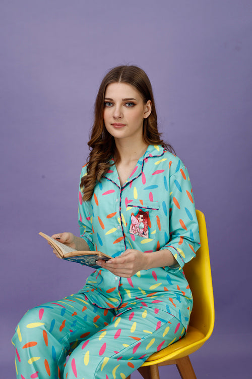 Cotton Candy Back Printed Black Pyjama Set| Womens pjs