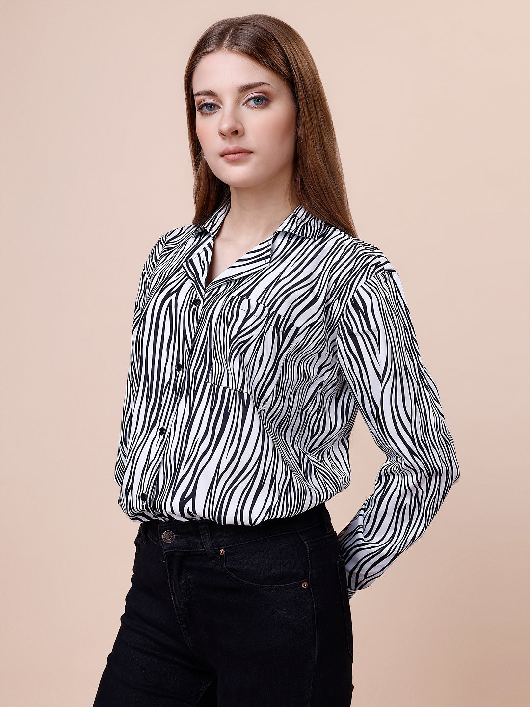 Black & White Premium Animal Print Button Down Oversize Shirt