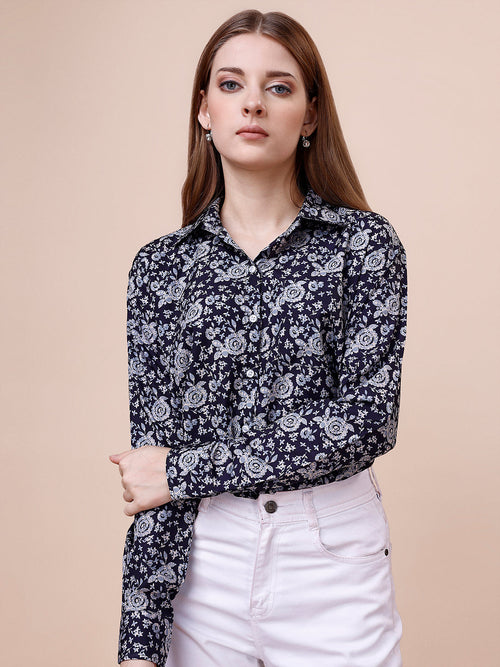 Black & White Premium Floral Print Button Down Oversize Shirt