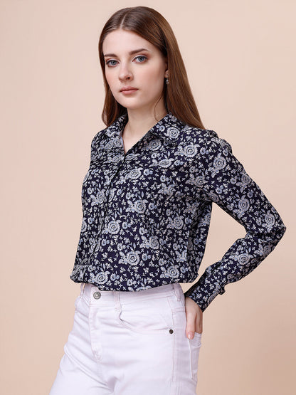 Black & White Premium Floral Print Button Down Oversize Shirt