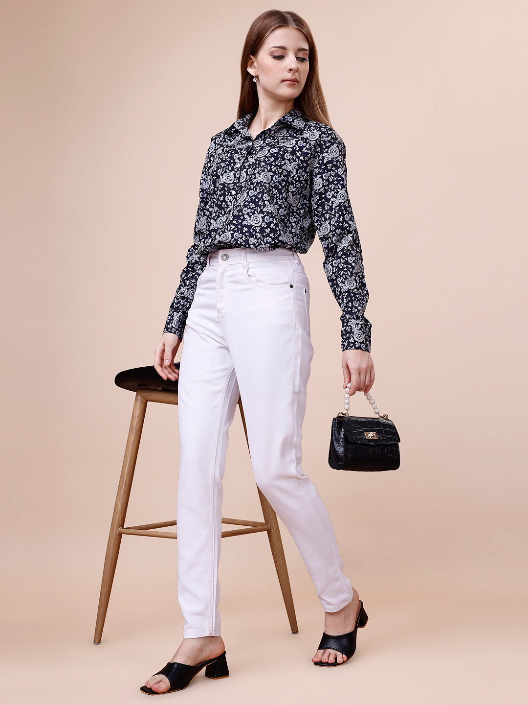 Black & White Premium Floral Print Button Down Oversize Shirt