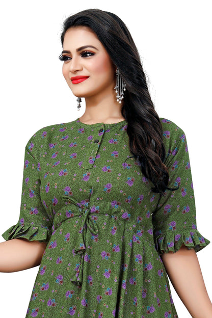 CLOZENA ALPINE WOMEN PRINTED GREEN MAXI NIGHT GOWN