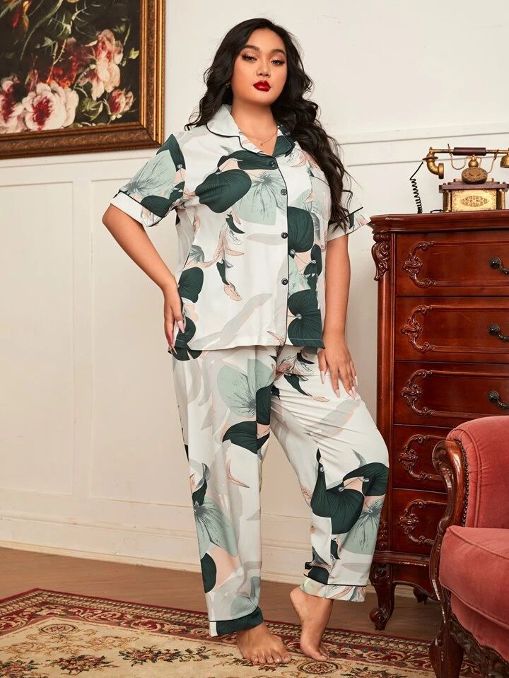 Women's Sleepwear Plus Button Casual Nightwear Top Pajamas Set Loungewear Set