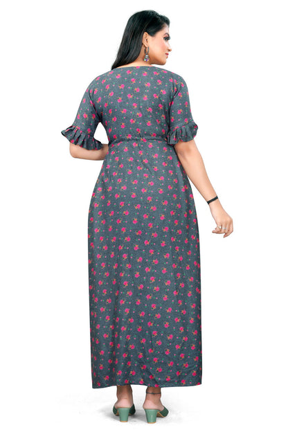 CLOZENA ALPINE WOMEN PRINTED MAXI NIGHT GOWN