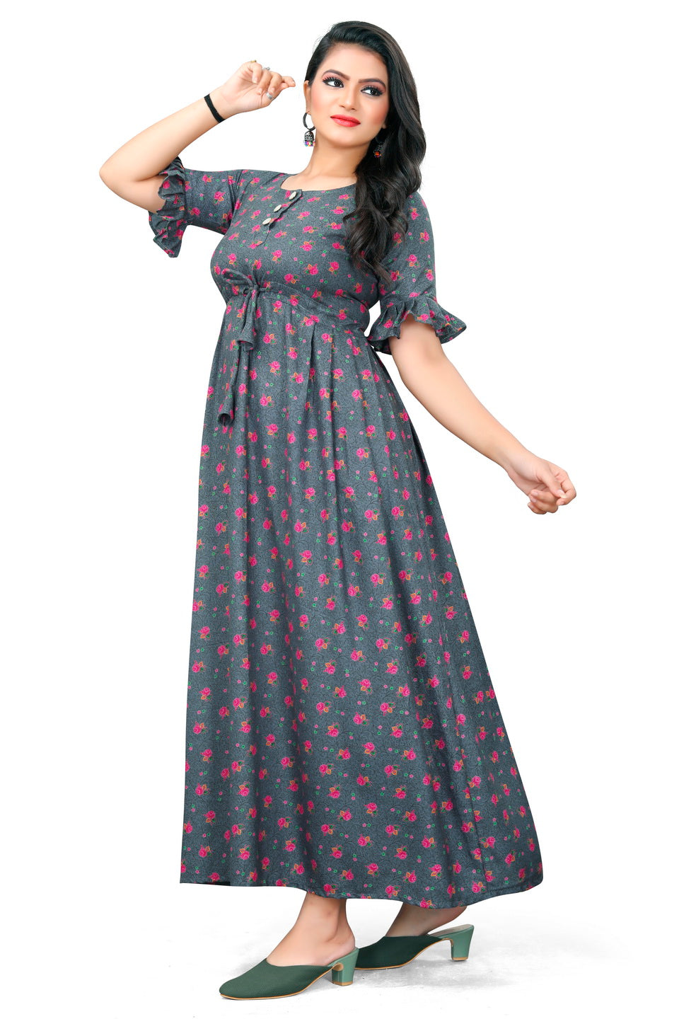 CLOZENA ALPINE WOMEN PRINTED MAXI NIGHT GOWN