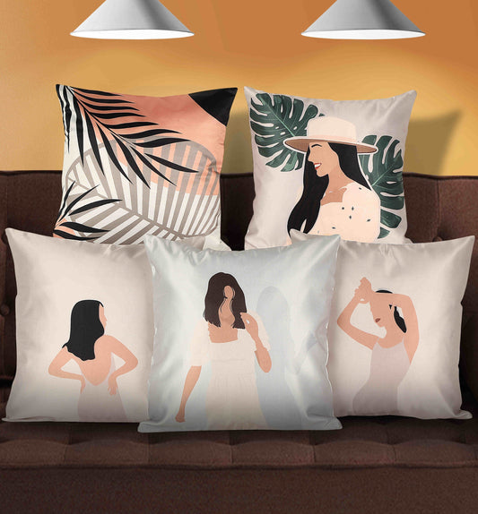 Ethnic Contemporary Printed Satin Cushion Covers, Set of 5