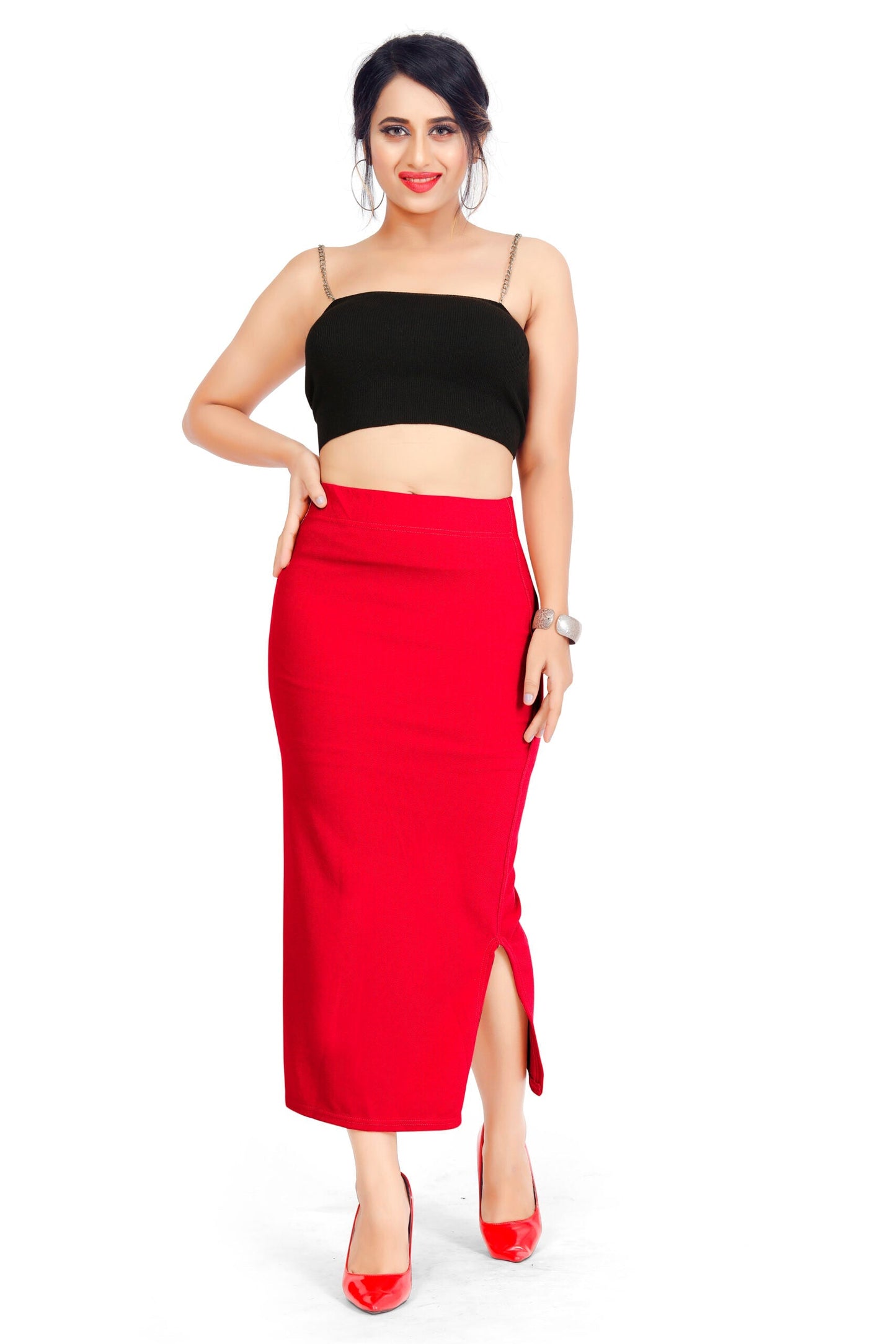 Clozena Red Saree Shapewear With Side Slits