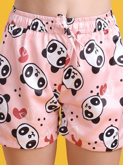 Pink Panda Luxe Satin Printed Nightsuit For Women