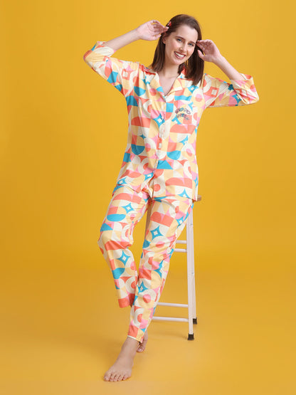 Sunshine Back Printed Blue Pyjama Set| Womens pjs