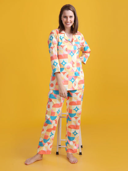 Sunshine Back Printed Blue Pyjama Set| Womens pjs