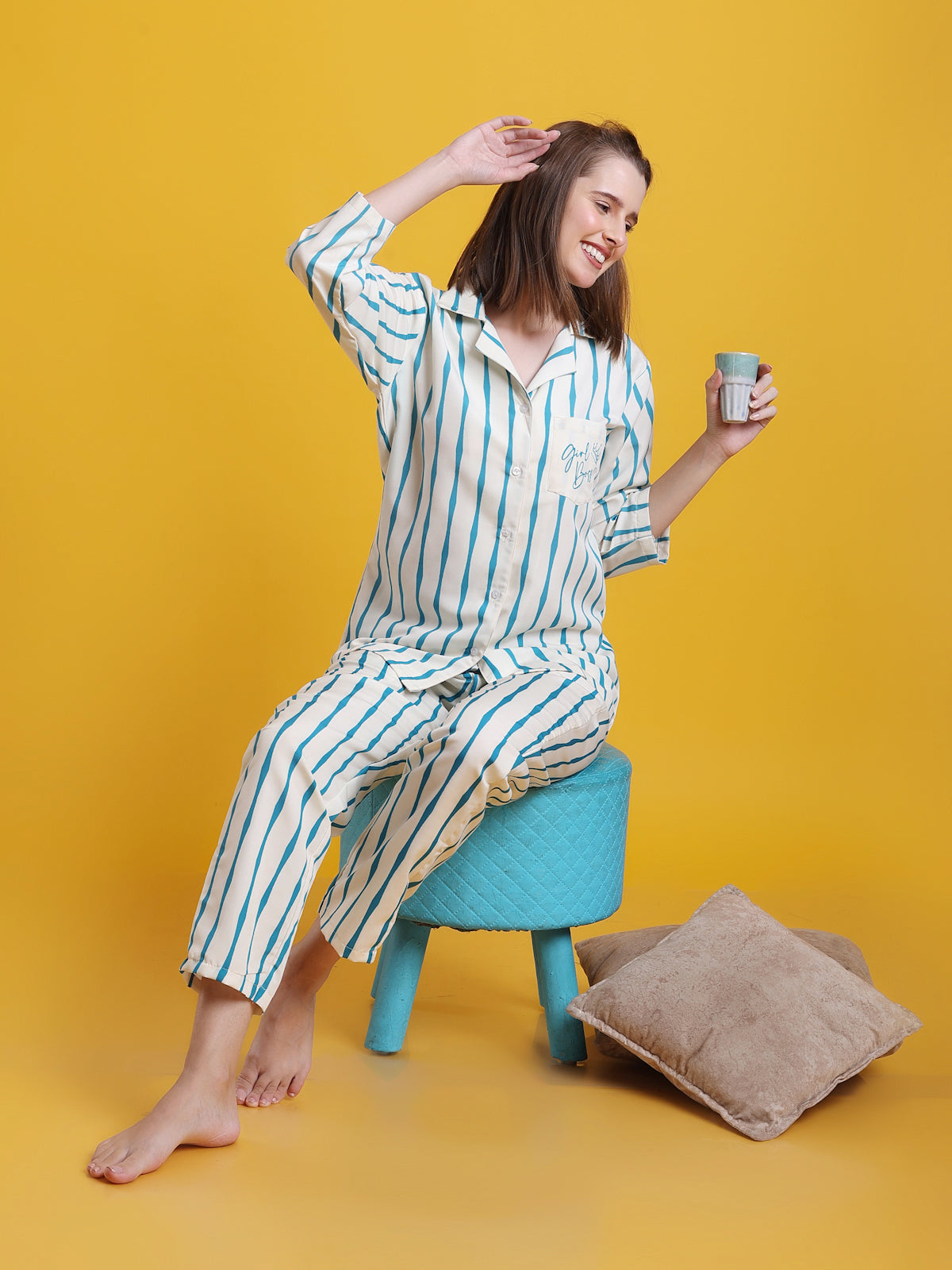 Boss Girl Back Printed Blue Pyjama Set| Womens pjs